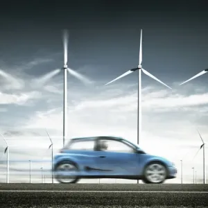 Print of Electric Car Generating Wind for Turbines