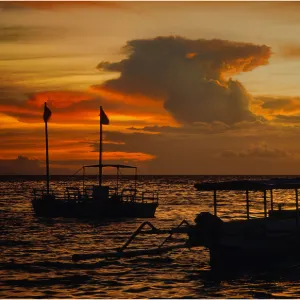 Coastal dusk, Senggigi beach, on the Island of Lombok, Indonesia