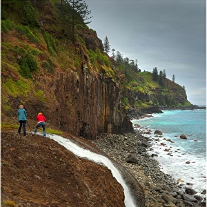 Cock-pit waterfall on the coastline of Norfolk Island, near Cascade bay