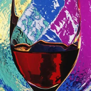 Vaso de vino abstracto colorido.