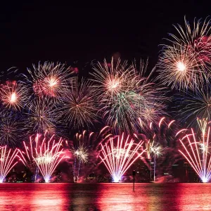 Colourful fireworks Print over the Swan River, Perth Colourful fireworks Print over the Swan River, Perth