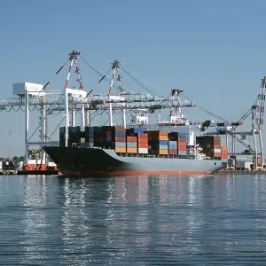 Container ship in dock, Melbourne, Australia