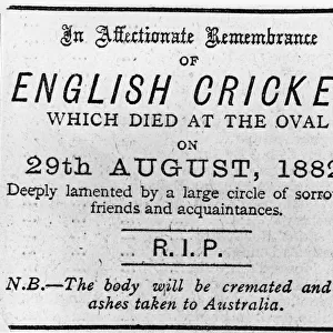 Death Of Cricket, The Sporting Times mock obituary 1882