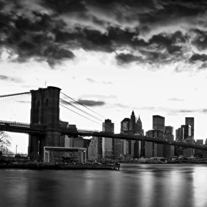 Dramatic clouds over the Manhattan skyline in black and white
