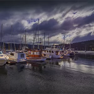 Dramatic light over the harbour at Kettering, southern Tasmania