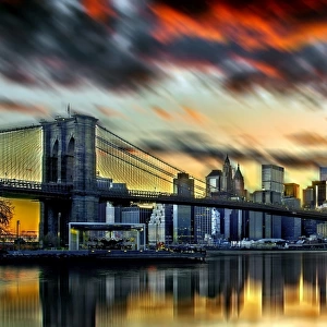 Dramatic sunset sky over the Manhattan skyline