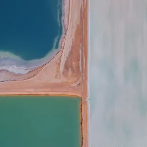 Drone image of salt storage ponds, Western Australia Drone image of salt storage ponds, Western Australia