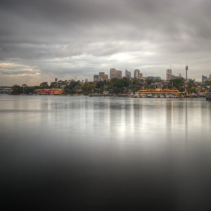 Dust at Mort Bay with Sydney skyline
