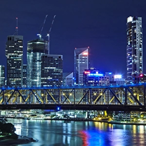 Elevated skyline of Brisbanes Central Business District with Story Bridge