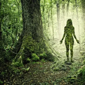 Female figure in forest