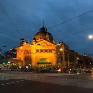 Flinder train street station at night Flinder train street station at night