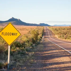 Floodway sign. Flinders Ranges. Australia Floodway sign. Flinders Ranges. Australia