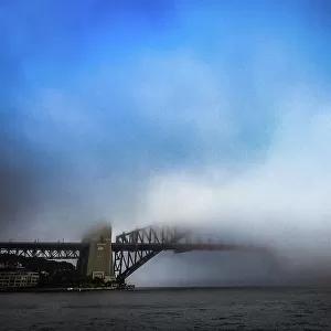 A foggy Sydney Harbour Bridge