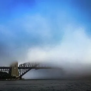 A foggy Sydney Harbour Bridge
