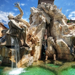 The Fountain of the Four Rivers in Piazza Navona, Rome, Lazio, Italy