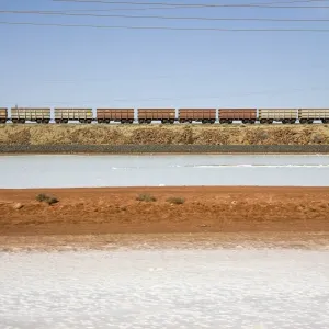 Print of Freight Train in Barren Landscape, Port Hedland
