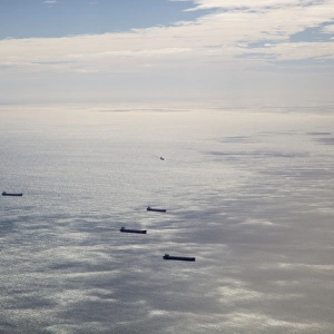 Freighters on the open sea, aerial view
