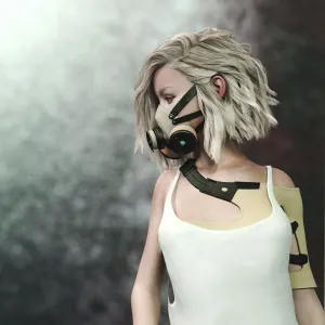 Donna futuristica con maschera a gas.