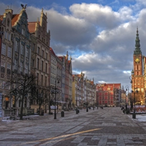 Gdansk Long Market Street and Town Hall sunrise