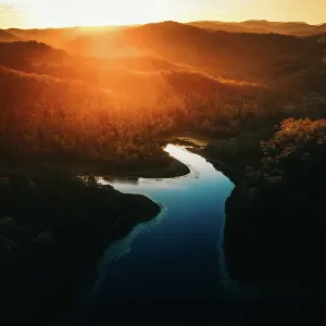 Gold Creek Reservoir in Upper Brookfield, Brisbane at sunset in winter Gold Creek Reservoir in Upper Brookfield, Brisbane at sunset in winter