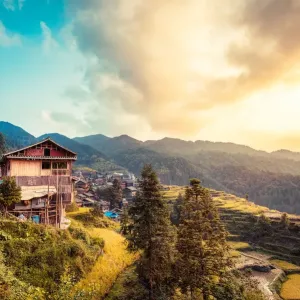 Gorgeous sunset view of an old Chinese village