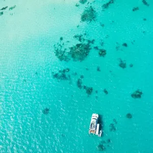 Great Barrier Reef with boat from the sky