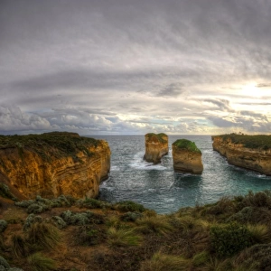 Great Ocean Road cliffs at cloudy sunset