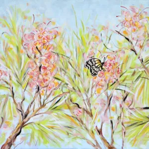 Grevillea Flowers and a Caper White Butterfly Acrylic Painting Grevillea Flowers and a Caper White Butterfly Acrylic Painting