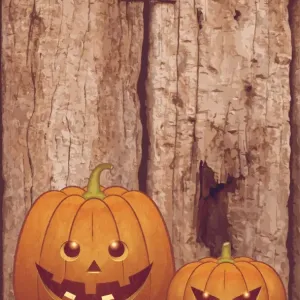 Halloween background [Pumpkin on the wooden board]