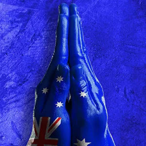 Hands painted, flag of Australia, praying position