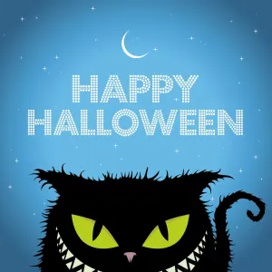Happy Halloween Black Cat with evil smile
