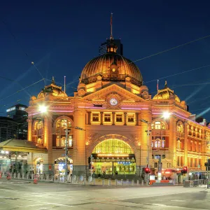 Historic building Flinders railway station is the biggest station at twilight in