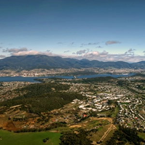 Hobart and surroundings from an airplane