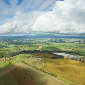 Hot air balloon and aerial view of Yarra Valley