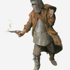 Ned Kelly Print - Homemade Armour and Handgun Illustration Ned Kelly Print - Homemade Armour and Handgun Illustration