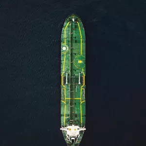Industrial ship on the Mediterranean Sea as seen from above, Italy