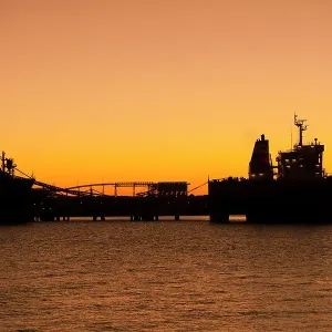 Iron Ore Ships At Sunset, Port Hedland, Australia