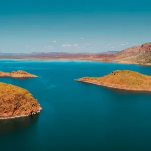 Island in Lake Argyle taken by drone, Australia