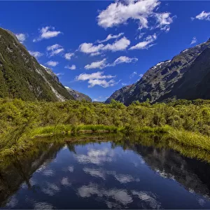 Lagoon reflections, Milford sound, South Island of New Zealand