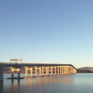 Large concrete bridge crossing river Large concrete bridge crossing river