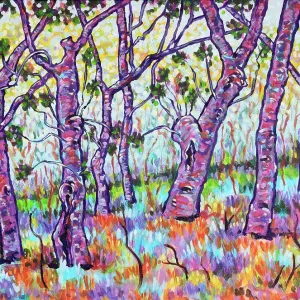 Large Old Banksia Trees with Background Shrubs in a Bush-land Area Acrylic Painting