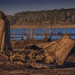 Late summer drought conditions at Lake Glenmaggie, west Gippsland, Victoria