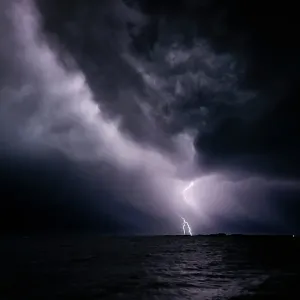 Lightning over the ocean