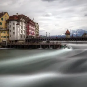 Lucerne old town, Chapel Bridge and river Reuss