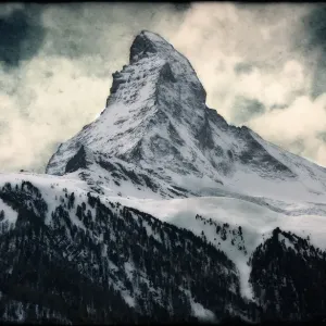 Matterhorn Mountain Print with Clouds in Switzerland