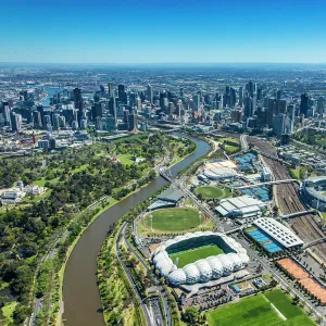 Melbourne City Aerial with AAMI Park and the Melbourne Cricket Ground