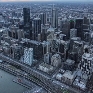 Melbourne city centre and Yarra river aerial view