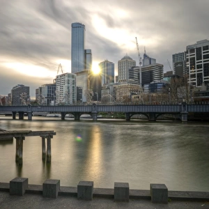 Melbourne city view from Southbank at sunset