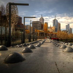 Melbourne pedestrian footbridge and city view