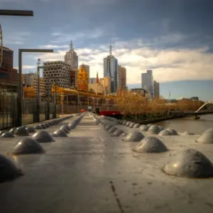 Melbourne pedestrian footbridge and city view